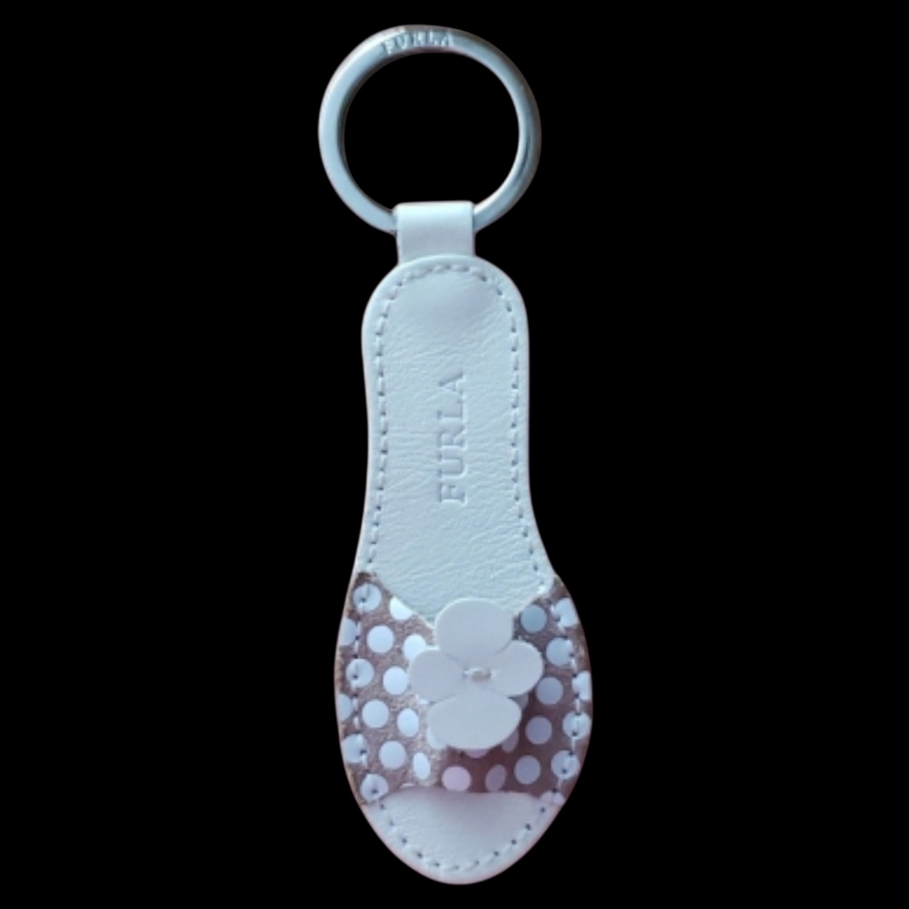 Furla White and Brown Polka Dot Keychain